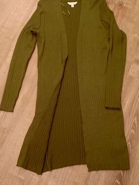 Time and Tru Olive Green Ribbed Long Cardigan